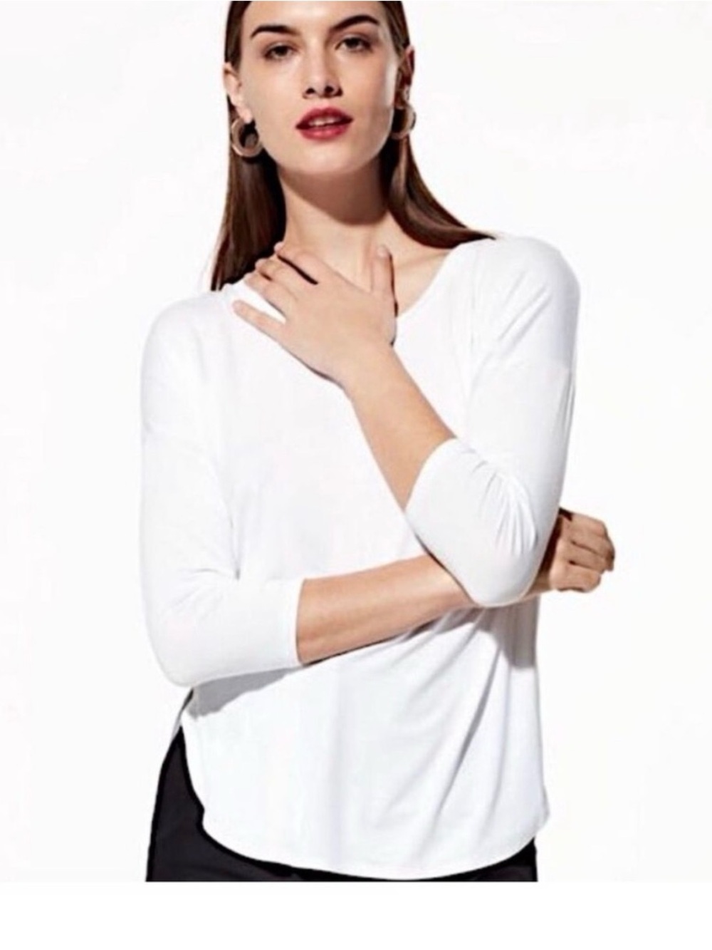 Babaton White Scoop Neck Three-Quarter Sleeve Norris shirt (Bin A2-048)